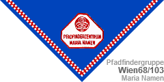 Pfadfinder-Halstuch (engl.: scout neckerchief /neckie, ital.: fazzolettone/fazzoletto scout, schwed.: Scouternas halsduk):  Wien68-103 